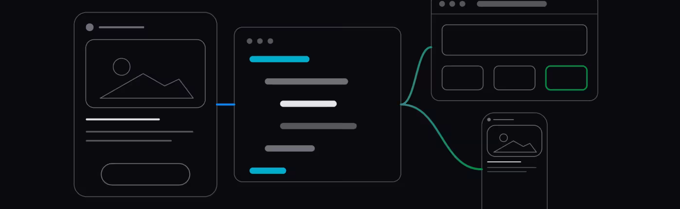 A mock-up translated into code, then the resulting page on a large screen and on a phone