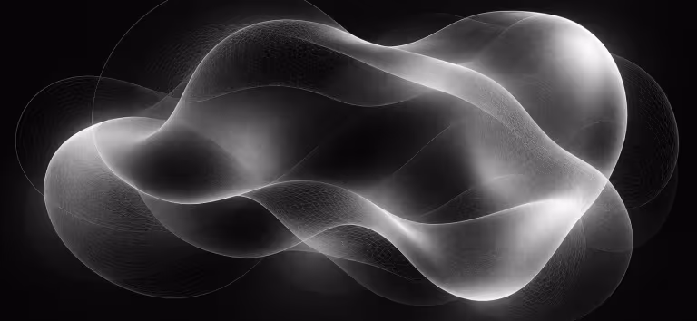 Translucent organic shape with glowing white outlines, on a black background