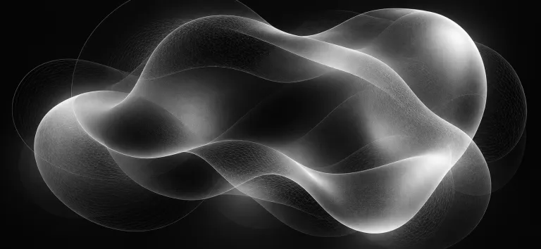 Translucent organic shape with glowing white outlines, on a black background