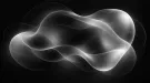 Forme organique translucide aux contours lumineux blancs, sur fond noir