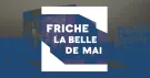 Logo de la Friche la Belle de Mai sur une photo du bâtiment teintée de bleu