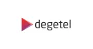 Logo Degetel : un triangle rouge et violet suivi du nom, sur fond blanc