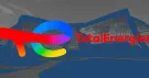 Logo TotalEnergies aux couleurs de l’arc-en-ciel sur une photo de bâtiment vitré teintée de bleu
