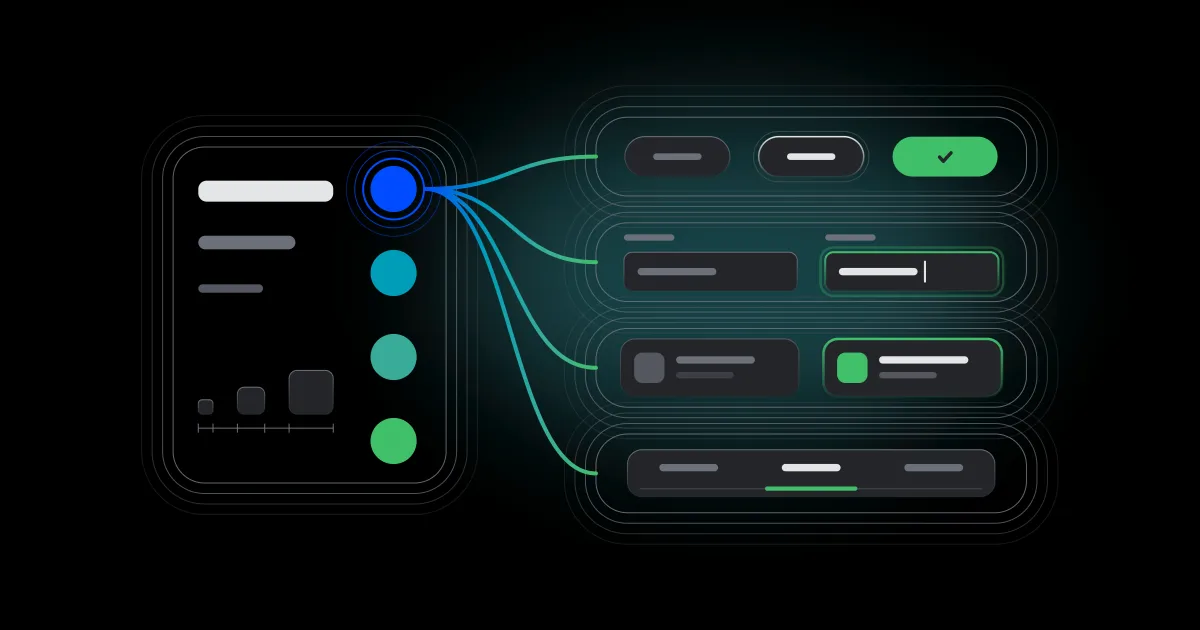 Un panneau de jetons dont la couleur choisie se propage à quatre composants : boutons, champs, cartes et onglets